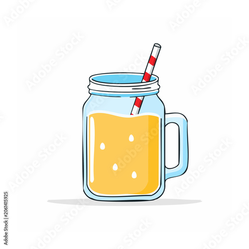 Flat design illustration of mason jar with orange drink and straw