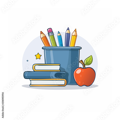 Flat Design Illustration of School Supplies
