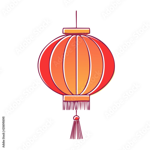 Red and orange paper lantern with tassel illustration