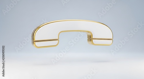 Golden telephone handset icon on a clean light surface illustration