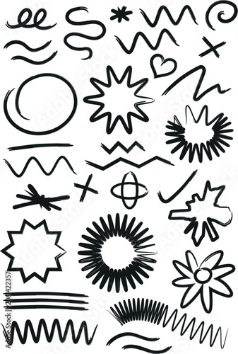 set of vector calligraphic design elements, hand drawn ink underline, frame, border and ink brush designs isolated on transparent background, simple black ink line elements illustration	