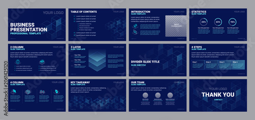 Canvastavla Business technology presentation template set - futuristic dark blue corporate s