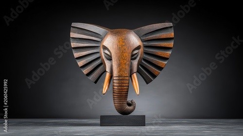 Detailed Wooden Elephant Sculpture with Intricate Carving and Unique Design