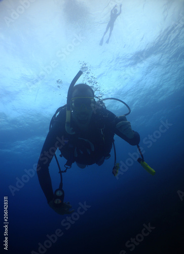 Scuba Diver Exploring a Caribbean Coral Reef