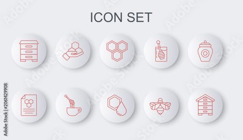 Cuadro en lienzo Set line Hive for bees, Honeycomb, Bee, and hand, dipper stick with honey and icon