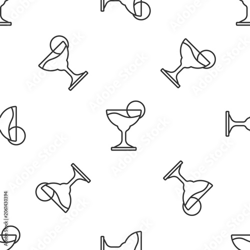 Grey line Margarita cocktail glass with lime icon isolated seamless pattern on white background. Vector
