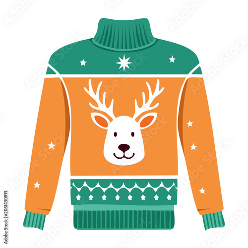 Orange and Green Reindeer Christmas Sweater Illustration