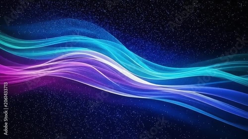 Smooth neon ribbons illuminated by teal cyan and purple tones creating elegant ambience