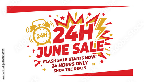 Vibrant 24-hour flash sale banner with bold red and yellow design.