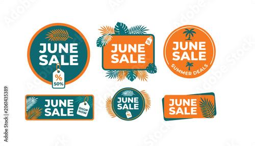 Colorful June Sale Badge and Banner Collection.