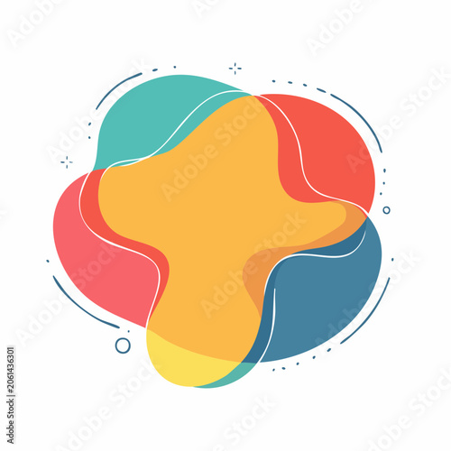 Abstract Organic Shapes with Vibrant Colors and Dashed Lines