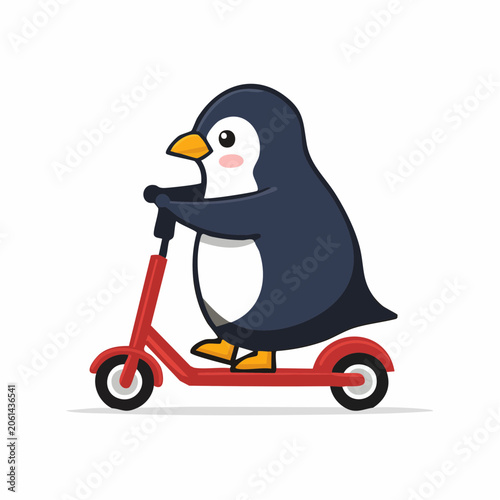 Cute cartoon penguin riding a red scooter