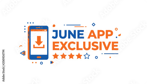 Modern smartphone app promotion banner with stars and icons.