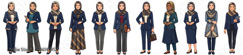 Indonesian Muslim businesswomen in batik hijab set