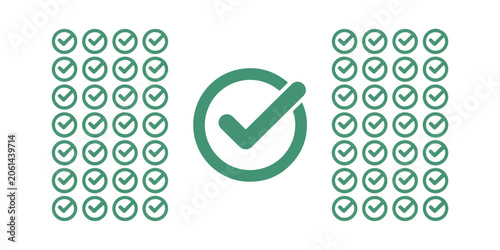 Obraz na płótnie Large Green Check Mark Icon Surrounded by Smaller Check Marks