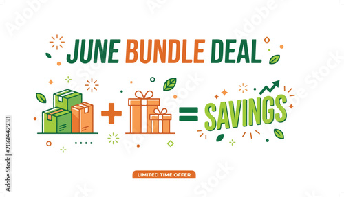 Colorful June Bundle Deal Banner with Gift Boxes and Savings Text.