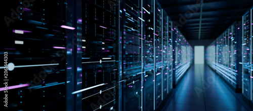 Quadro su tela Computer server room in data center center corridor, representing cloud computin