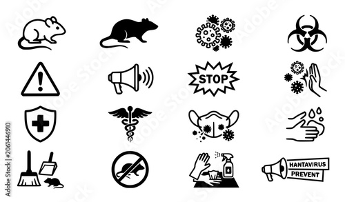 Canvas Print Hantavirus Healthcare Icons Set with Rodent Infection Warning Symbols