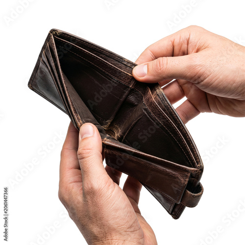 Hands holding empty wallet, financial crisis and rising cost of living concept