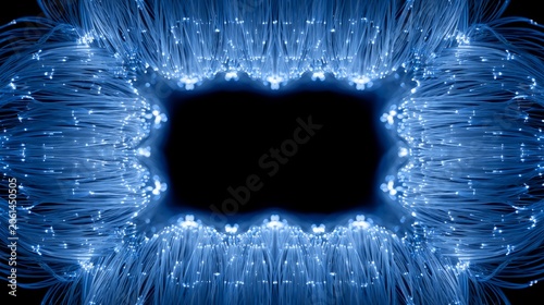 Abstract Blue Fiber Optics Frame with Black Background