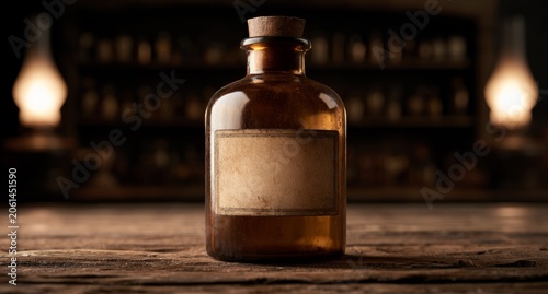 Vintage Amber Glass Bottle with Blank Label