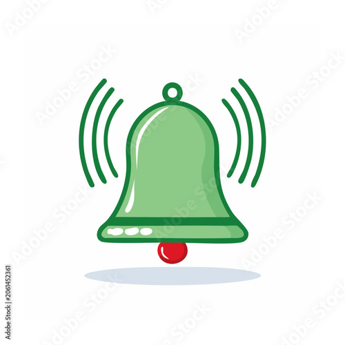 Green bell icon with sound waves and red clapper