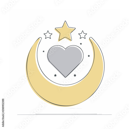 Heart and Crescent Moon with Stars Illustration