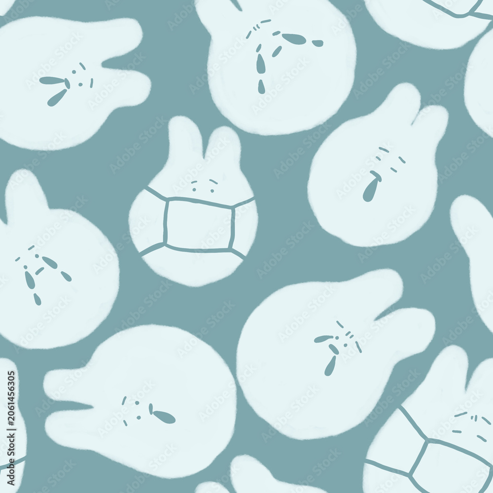 Fototapeta premium Seamless Cute Sick Bunny Pattern with Face Mask
