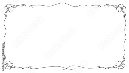One Line Drawing Floral Decorative Border Frame