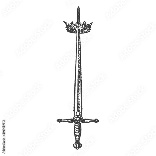 Foto A symbolic vintage engraving depicting a vertical sword impaling a crown