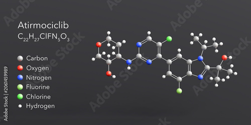 Tableau sur toile atirmociclib molecule 3d rendering, flat molecular structure with chemical formu