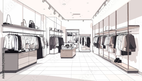 Clothing Store Interior with Fashion Apparel.