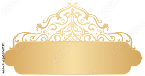 Luxury golden vintage frame with ornate header on white background