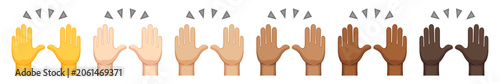 Raising hands, hand sign emoji, hand gesture symbol, vector icon illustration, isolated on transparent background. 