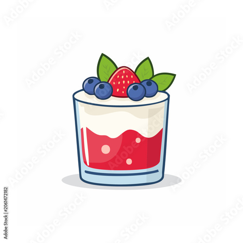 Cartoon cupcake with berries and leaves