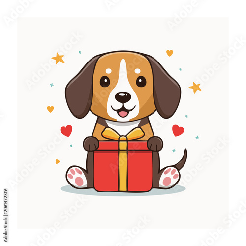 Cartoon panda holding gift box with hearts