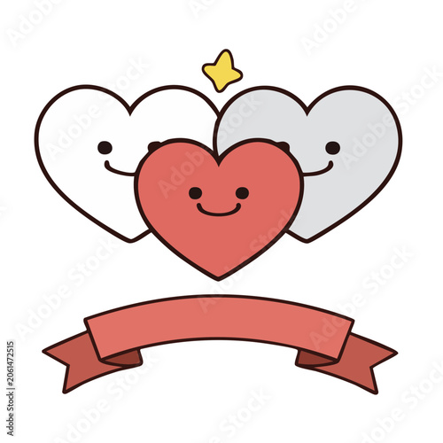 Cute cartoon hearts with faces and crown illustration