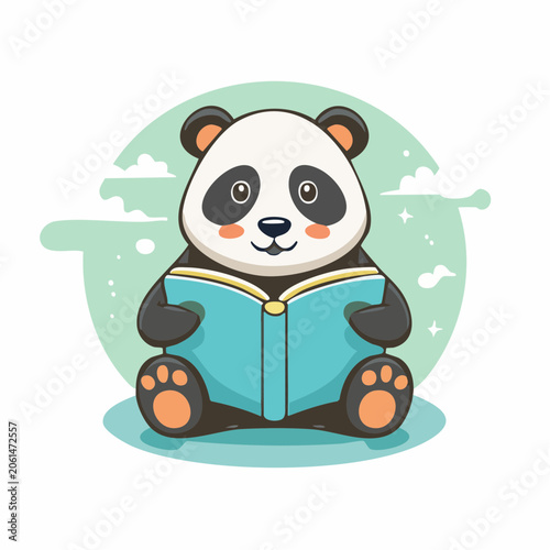 Cute Panda Reading a Book