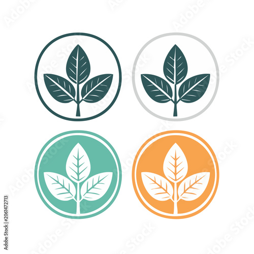 Flat Design Leaf Icons in Circular Frames