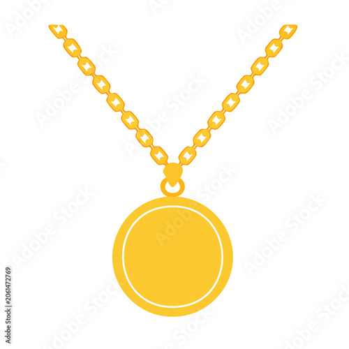 Gold necklace with circular pendant in flat design