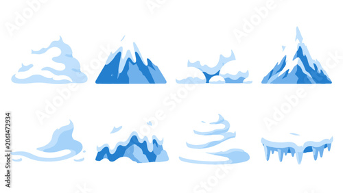 Cuadro en lienzo Set of snow covered ice and mountain shapes in blue vector style