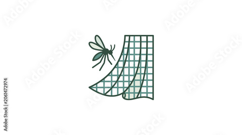 Minimalist Icon of Mosquito Near Window Screen Mesh