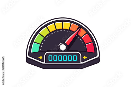 Photography Colorful speedometer gauge with digital odometer display