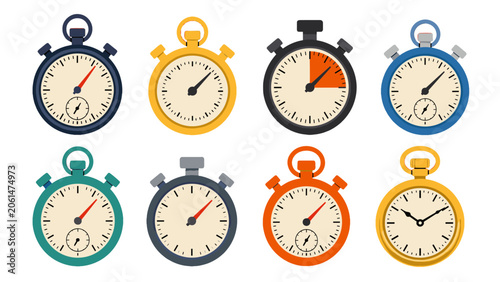 Konstfotografi Set of colorful stopwatch and pocket watch vector illustrations
