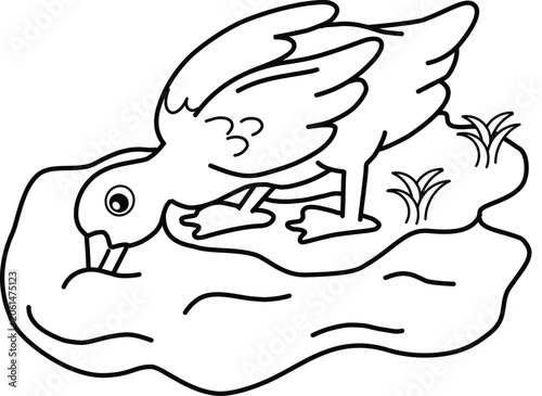 Foto Simple duck drinking water coloring page for kids