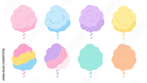Tableau sur toile Set of pastel cotton candy illustrations on white background