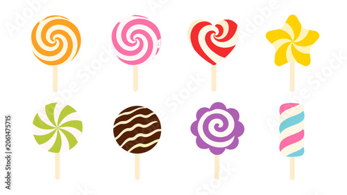 Φωτογραφία Colorful lollipop and candy pops set isolated on white