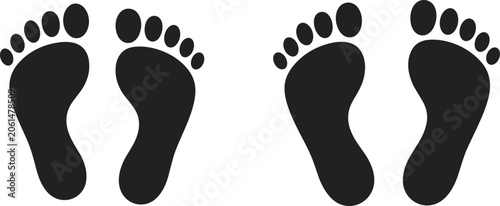 Konstfotografi Black silhouette icons of human footprints in pairs showing different foot shape