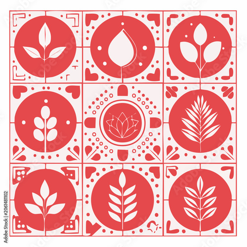 Red and White Floral and Leaf Pattern