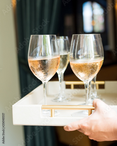 Tray of Wine Glasses Served at Luxury Event